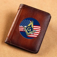 high quality genuine leather wallet classic american freemasonry sign printing standard purse bk3501