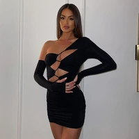 chic fashion long sleeve cut out bandage mini dress outfits for women hot sexy club party dresses bodycon clothes