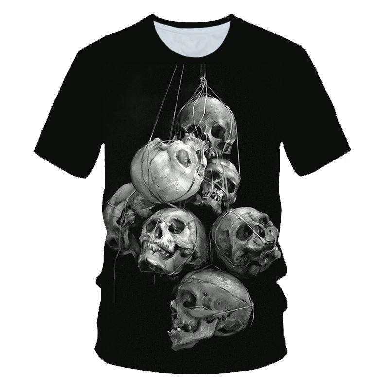 

British Style Men's Summer Skull overlay T Shirts Fashion Streetwear Skeleton 3D Print Man Tees Camisetas Hombre black clothes