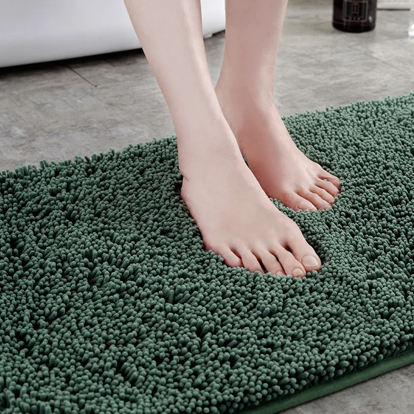 

Thick Shaggy Chenille Floor Bath Mat Soft Microfiber Bathroom Bathtub Rug Non-Slip Strong Absorbent Doormat Kitchen Floor Carpet