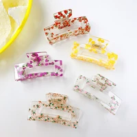 2022 new korea summer serie fruit printing hollow out large transparent non slip acrylic hair clip claw for women girls