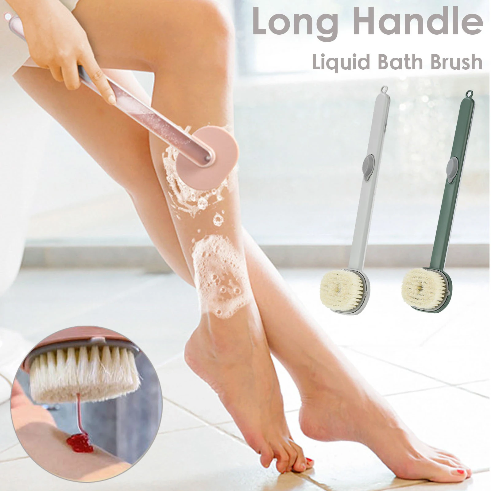 

Long Handle Liquid Bath Brush Bathroom Body Brushes Back Body Bath Shower Sponge Exfoliating Scrub Massager Skin Cleaning Tools