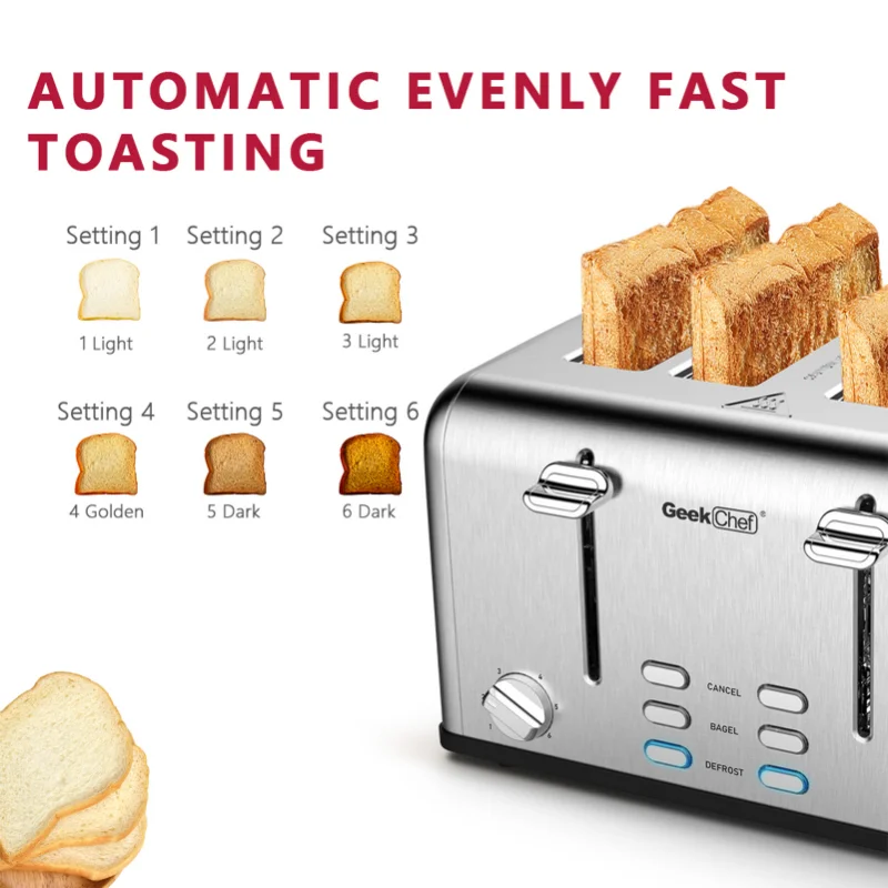 4 Pieces Geek Chef Stainless Steel Super Wide Trough Toaster