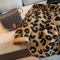 leopard print coat imitation lamb hair female spring and autumn new style loose thick mid length fur one plush small oversized