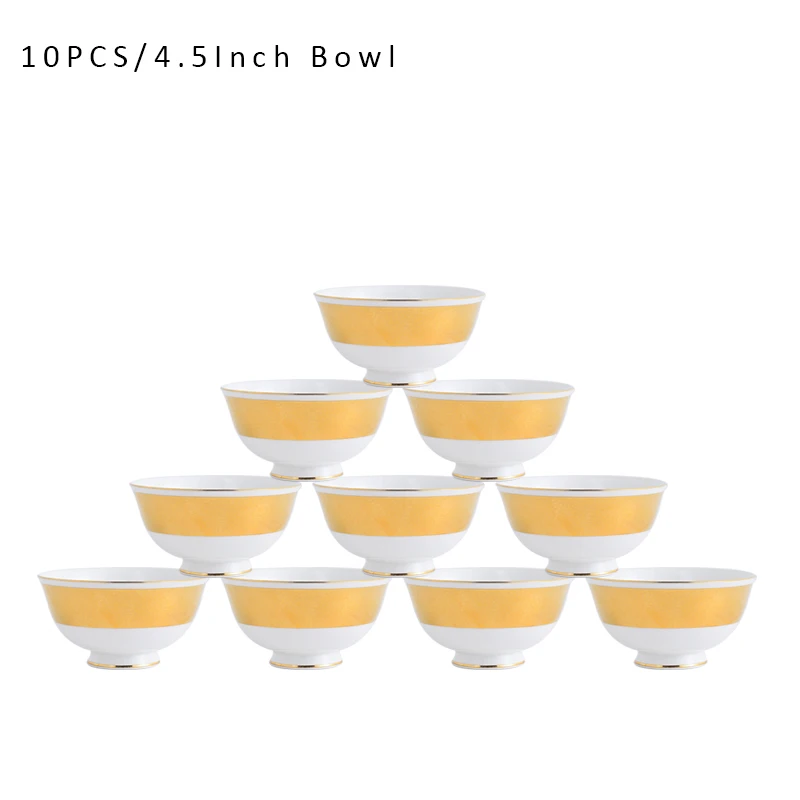 10 PCS luxury Gold-Plated tableware High-Quality Bone China Tableware Rice Bowl 4.5 Inch Ceramics Breakfast Bowl Kitchen Dishes