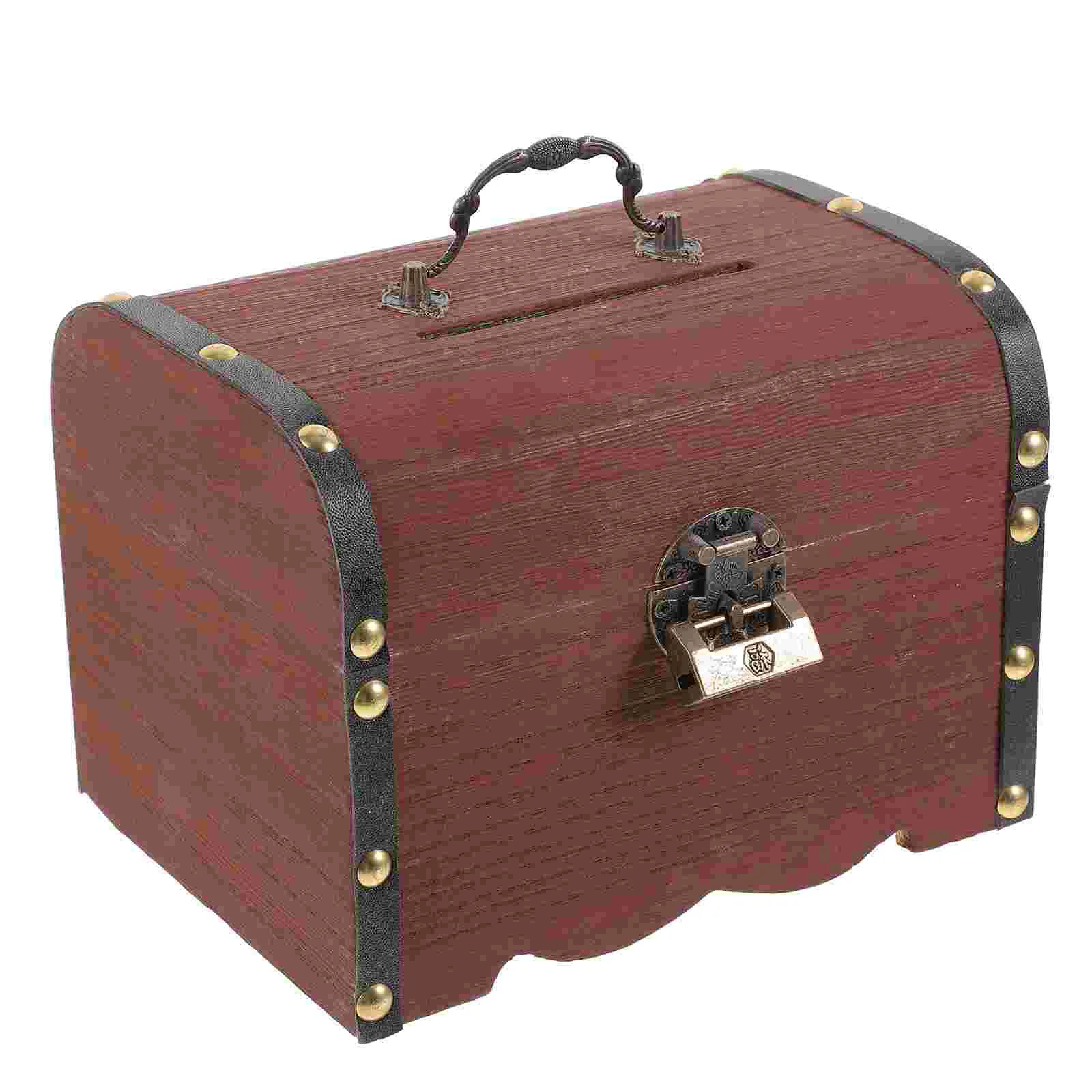 

Kids Jewelry Treasure Piggy Bank Trinket Case Retro Wooden Storage Locked Child