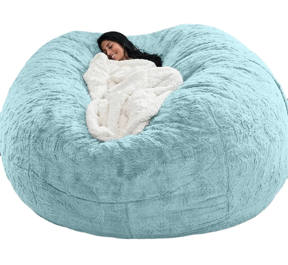 

6-Foot Beanbag Chair Fur Cover Machine Washable Queen Size Sofa and Giant Chaise Lounge Not Falling Edamame Bean Bag Cover