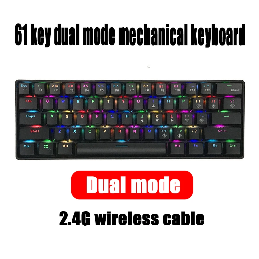 

2.4G wireless wired dual-mode 61 key 60% mini RGB full color YK600 mechanical keyboard green axis neutral color box