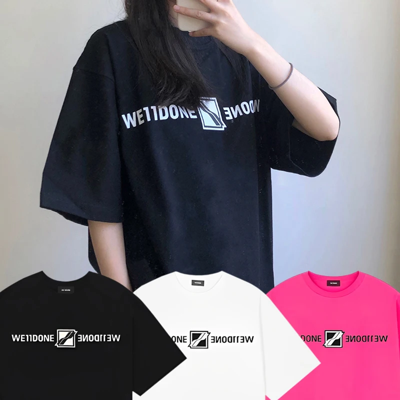 

Футболка We11done с зеркальной застежкой и буквенным принтом логотипа, Высококачественная хлопковая летняя свободная футболка с коротким рукавом для мужчин и женщин
