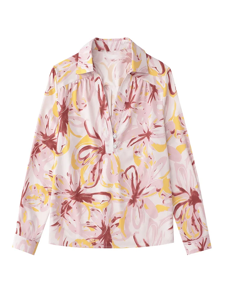 

Tops Blouses For Women Fashion 2022 Vacation Vintage Tropical Print Blouse Shirt Collared V Neck Long Sleeve Loose Blouse Top