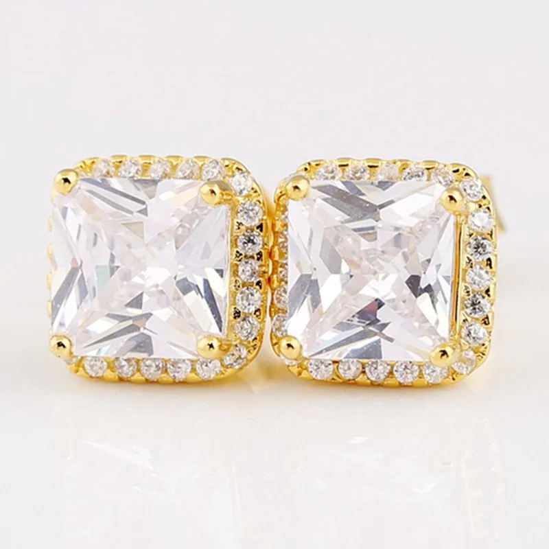 

Authentic 925 Sterling Silver Sparkling Gold Timeless Elegance With Crystal Stud Earrings For Women Wedding Gift Fashion Jewelry