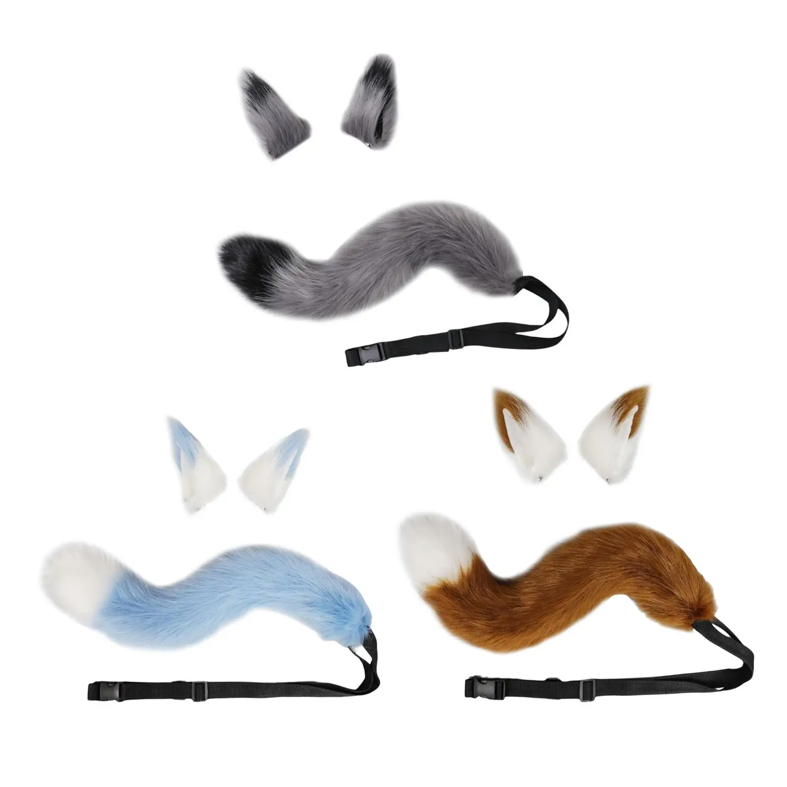 

Wolf Ears Tail Cosplay Set Plush Animal Hair Clip for Anime Performance Props