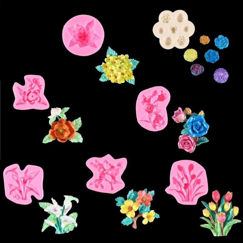 

DIY Three-dimensional Rose Liquid Silicone Flip Sugar Cake Mold A Variety of Flower Bouquet Shape Aromatherapy Wax Silicone Mold