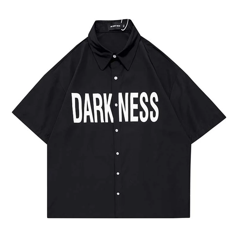 

Men's Shirt Solid Black Cotton Turn-down Collar Blouse Men's Clothing 2022 Short Sleeve Harajuku Casual Oversized Shirts for Men