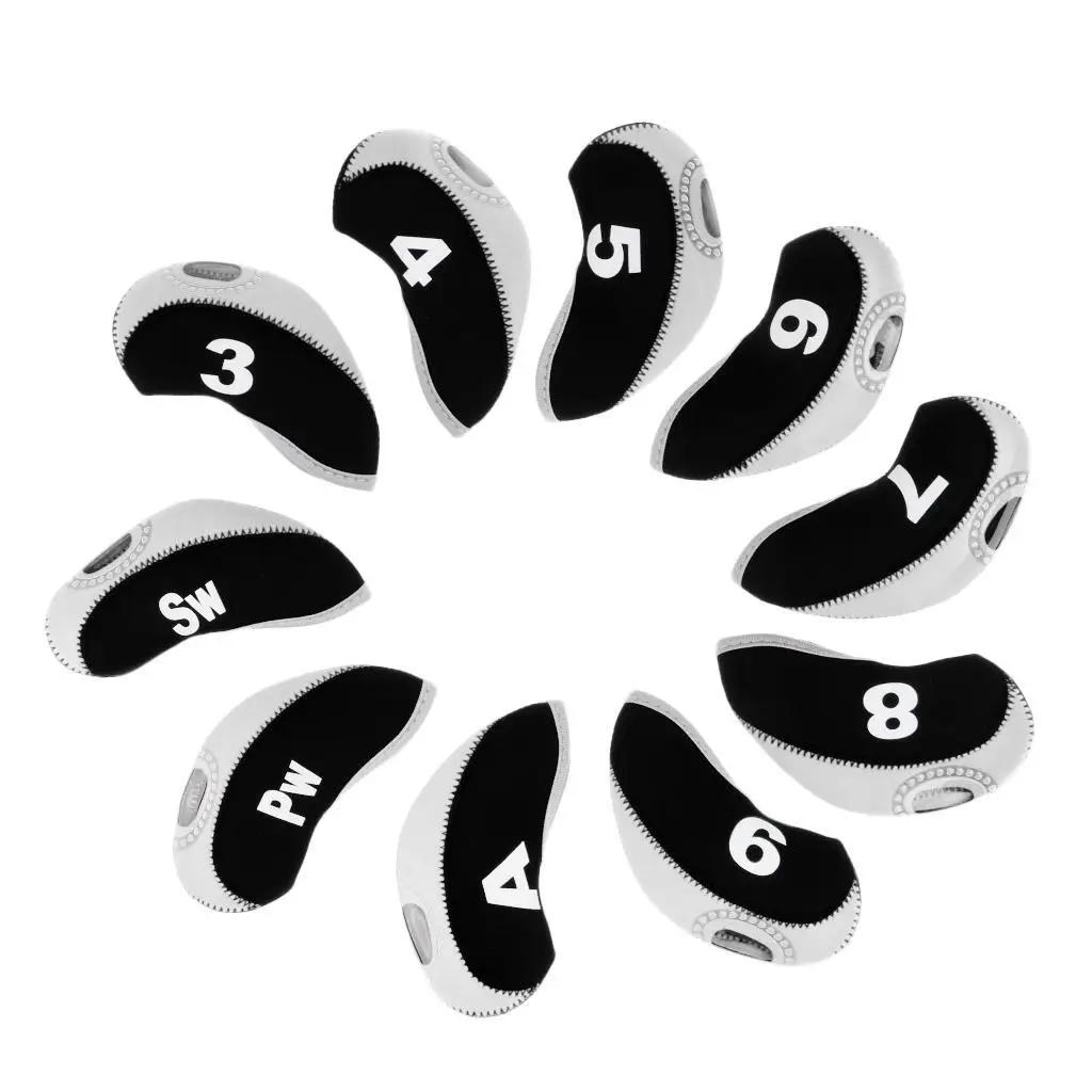 

10pcs Neoprene Golf Club Head Covers Wedge Iron Protective Black+White
