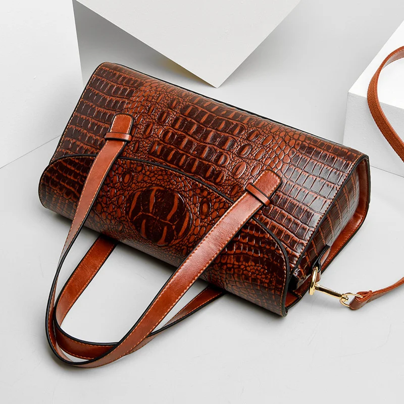 motaora women leather handbag for female 2022 new crocodile pattern portable boston pillow bag trend hand carrying shoulder bags free global shipping