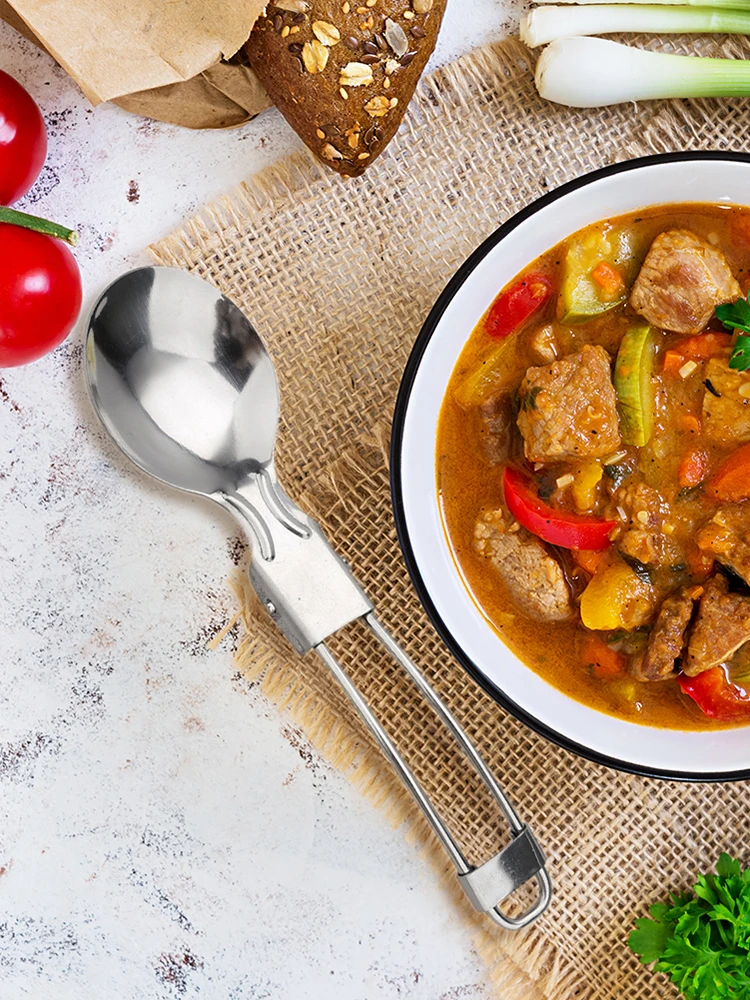 Посуда для кемпинга на открытом воздухе из нержавеющей стали складная ложка и