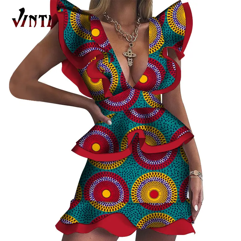 Летние короткие сексуальные африканские женские платья традиционные Дашики с