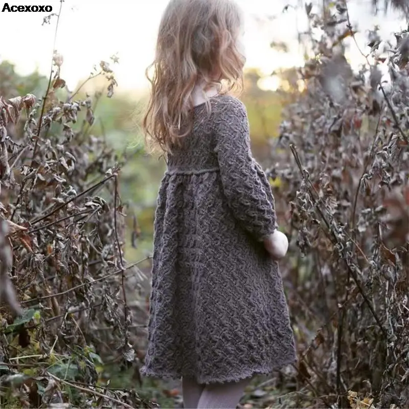 

Knitted dress Jacquard dress skirt crew-neck long sleeve cotton