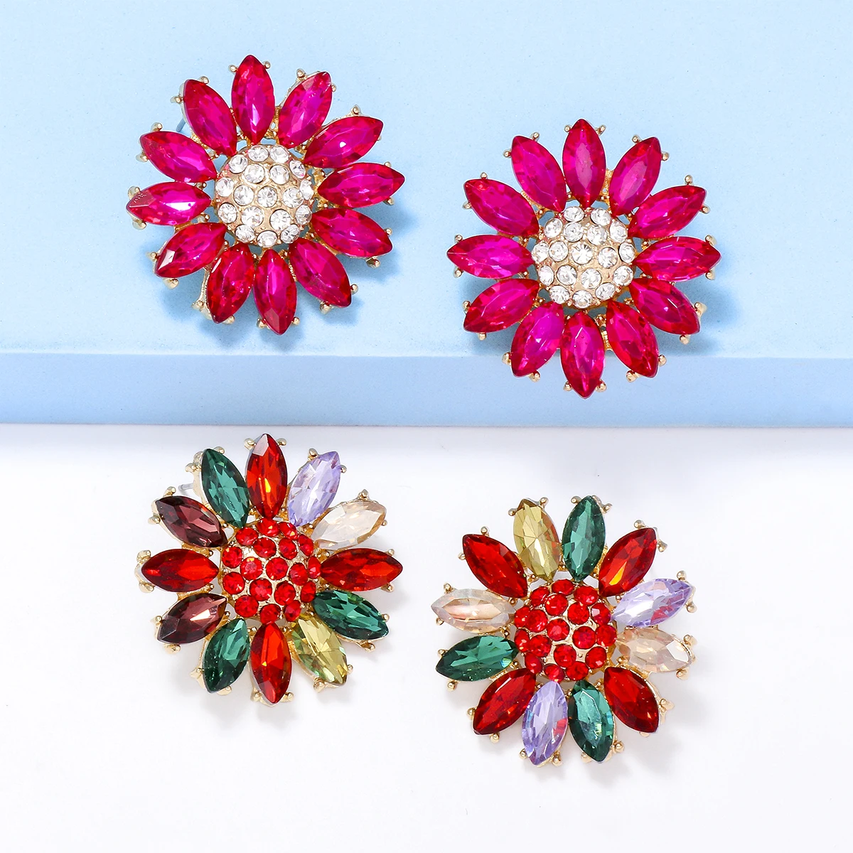 

JURAN Colorful Crystal Stud Earrings Fashion Rhinestone Daisy Earrings for Women 2023 Trend Statement Luxury Jewelry Wholesale