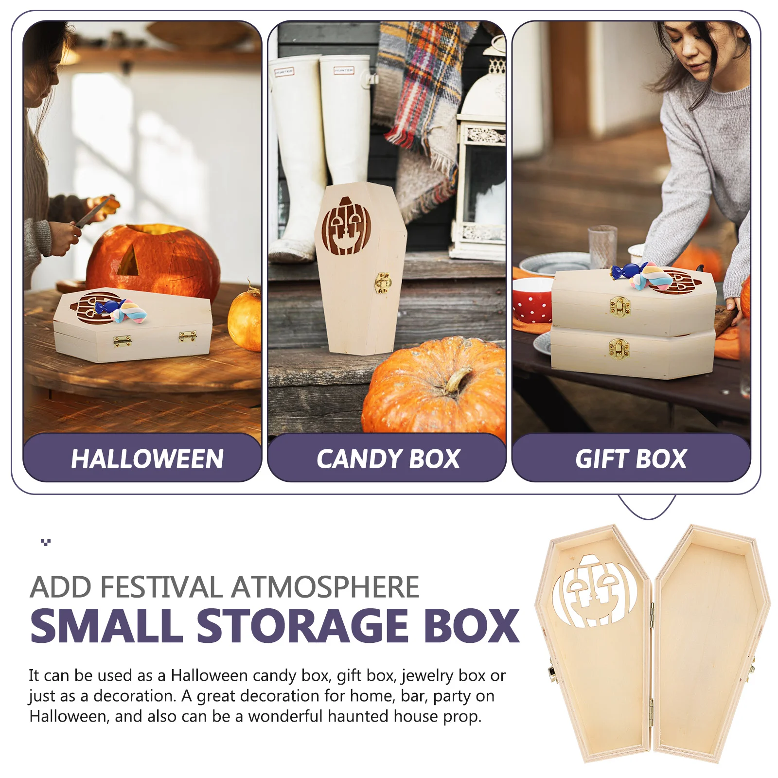 Деревянная коробка-гроб для Хэллоуина деревянные коробки хранения конфет