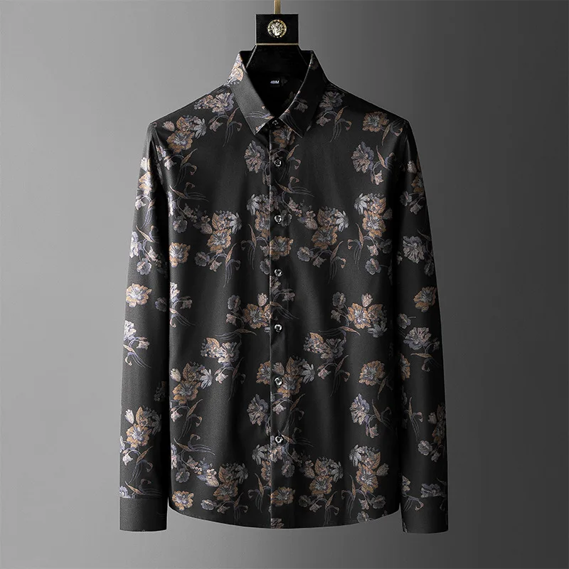 

New 2022 Men luxurious Classic Retro Flower Patterns Fashion Cotton Casual Shirts Shirt high Pocket Long-sleeves 5XL #A661