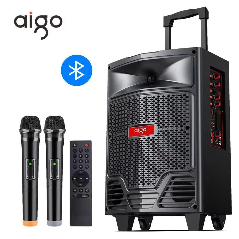 

150W Powerful Outdoor Trolley Bluetooth Speakers Karaoke Wooden Wireless High Quality Subwoofer With Microphone Remote Control