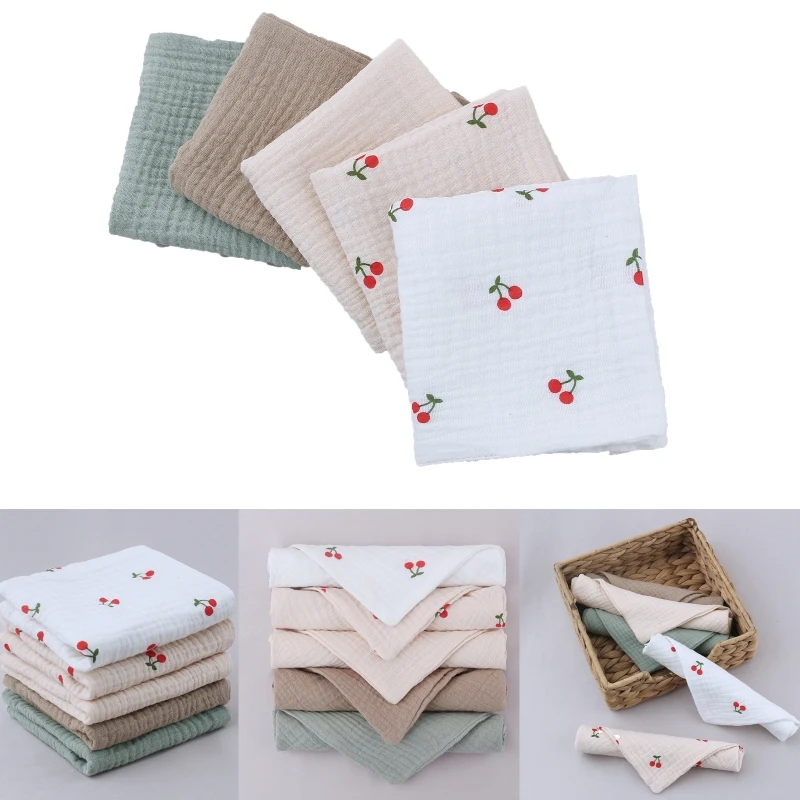 

Q1FE 5pcs/lot 4 Layer Baby Handkerchief Soft Absorbent Gauze Burp Cloth Kids Wipe Cloth Newborn Face Towel Bibs Feeding Bath