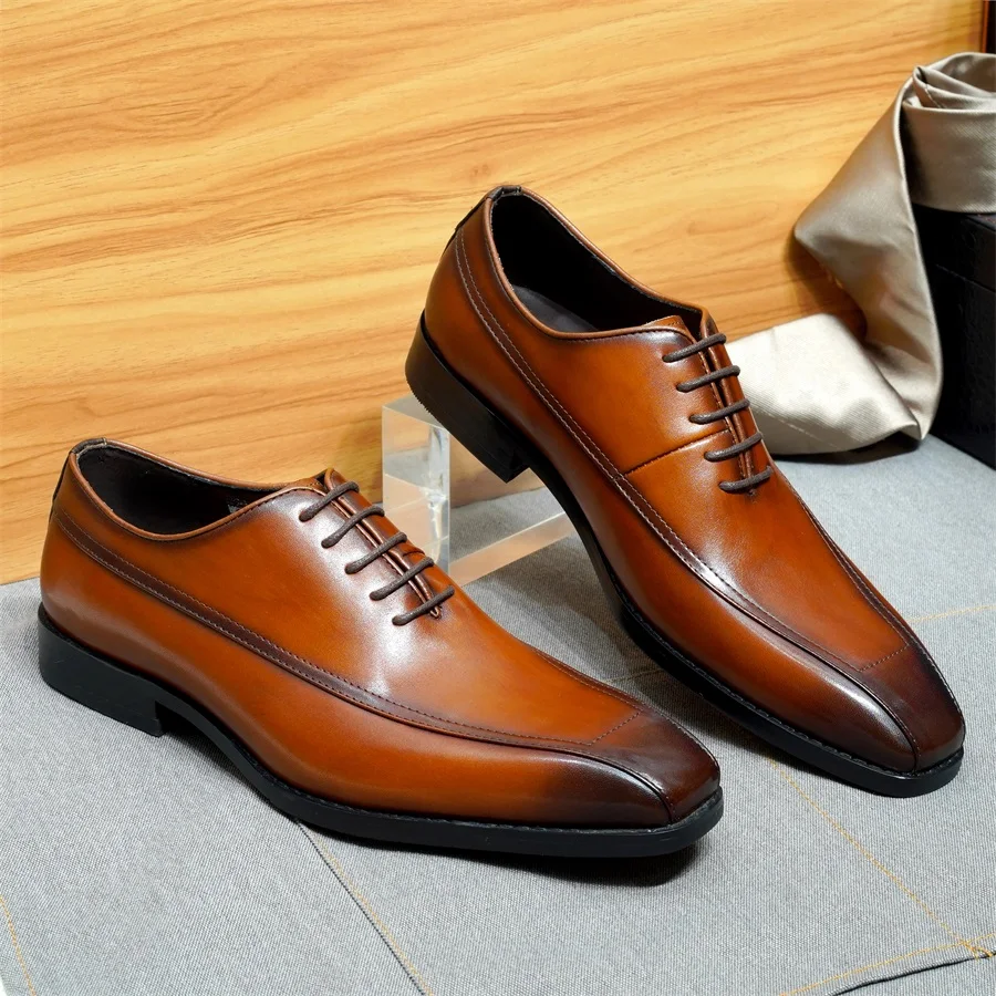 Мужские кожаные туфли-оксфорды ручной работы модный свадебный костюм с острым