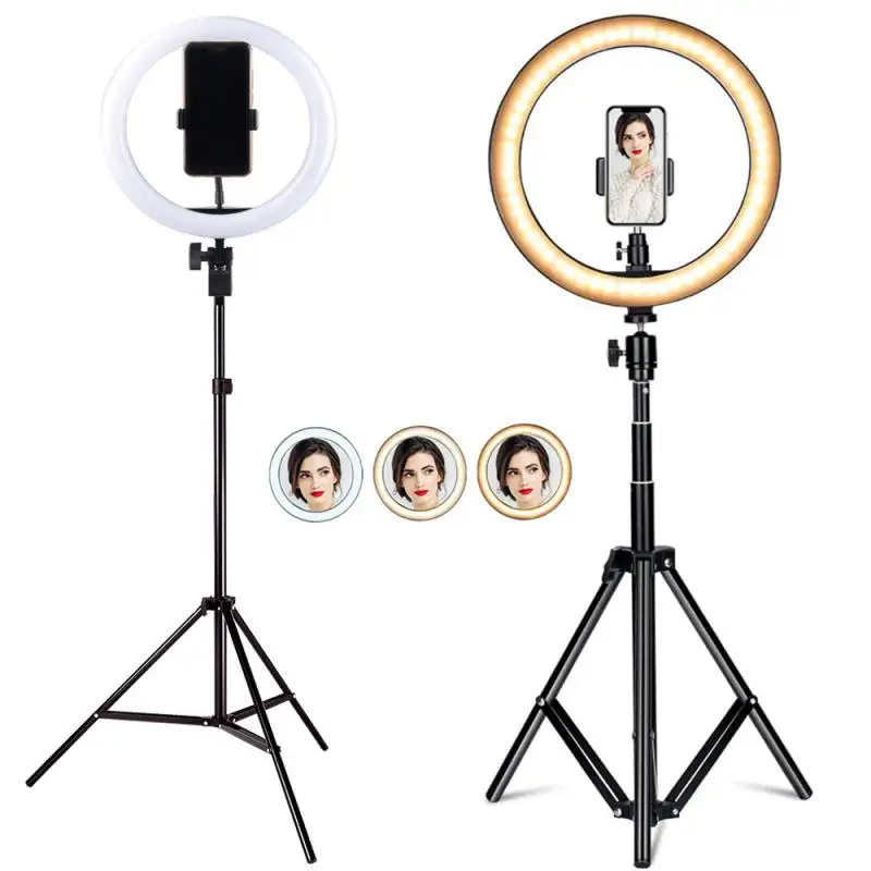 

10 in Selfie Ring Light, Extendable Tripod Stand Flexible Phone Holder for Live Stream Makeup, Mini Desktop Led Camera Ringlight