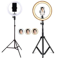 10 in selfie ring light extendable tripod stand flexible phone holder for live stream makeup mini desktop led camera ringlight