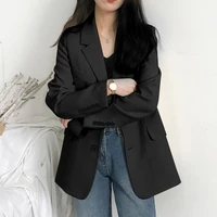 40hotbusiness blazer solid color cardigan turn down collar flap pockets button decor lady spring blazer for work