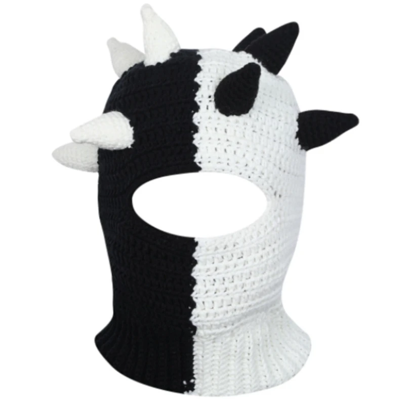 

Men Knitted Caps with Devil Horns Halloween Pranky Beanie Winter Warm Knitting Hat Knit Hat Ski Masks for Teenagers