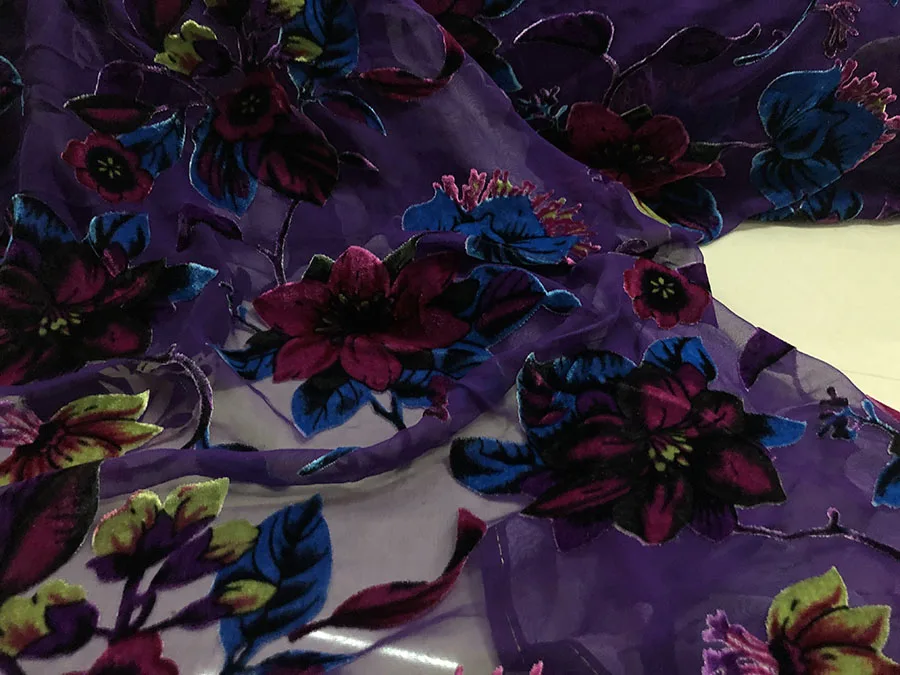 Ткань плюш из натурального шелка королевский синий фиолетовый темно-зеленый фон