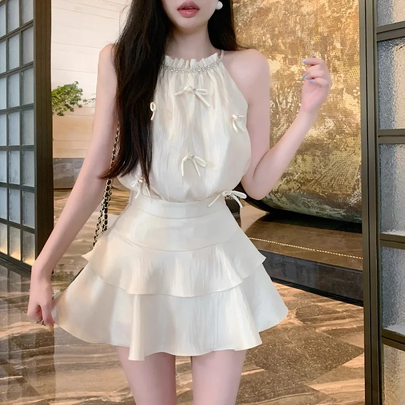 Женский комплект из двух предметов Ezgaga элегантный Атласный топ с бантом и