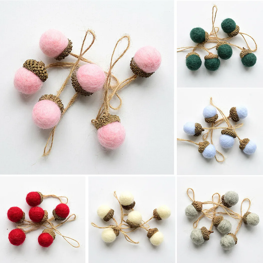 

6 Pcs Christmas Wool Felt Acorn Decorations 2023 Xmas Tree Hanging Pendant Family Merry Party Ornaments DIY Crafts 2.5x2cm