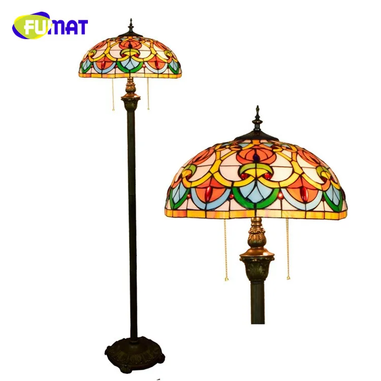 

FUMAT European Mediterranean Creative Retro Tiffany Stained Glass Blue Dragonfly Grape Art Living Room Dining Room Floor Lamp