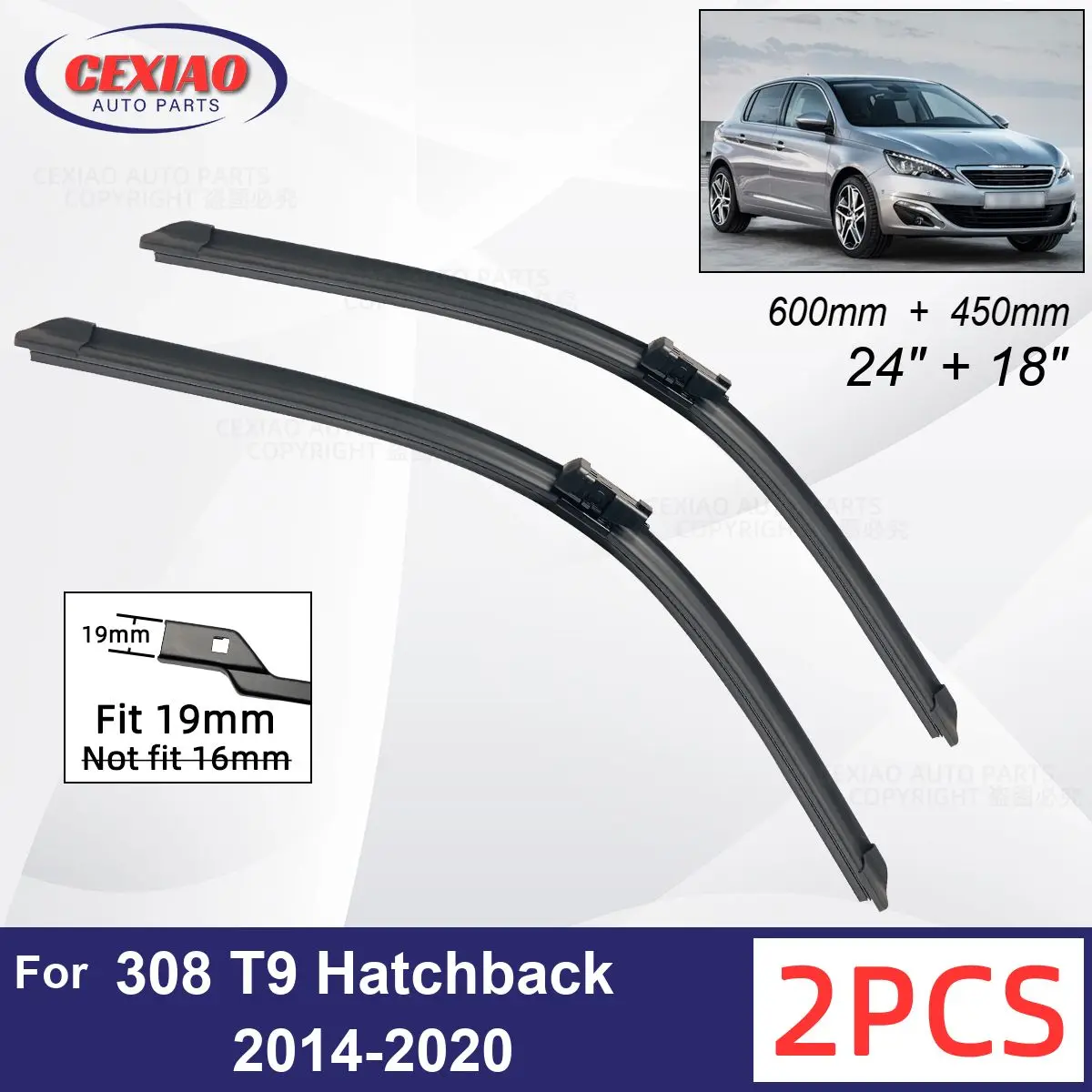 

Car Wiper For Peugeot 308 T9 Hatchback 2014-2020 Front Wiper Blades Soft Rubber Windscreen Wipers Auto Windshield 600mm 450mm