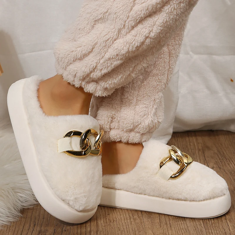 Platform Winter Slippers Girls Furry Floor Shoes Soft Sole Comfort Women Home Cotton Slippers Female Non Slip Indoor Slipper