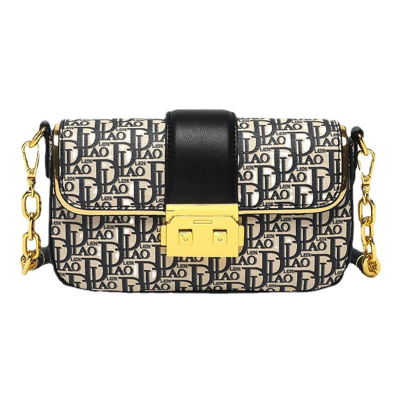 Genuine Leather Embroidered Small Square Bag Chain Handbag 2023 New Fashion Women's Bag Underarm Shoulder Satchel Designer Purse