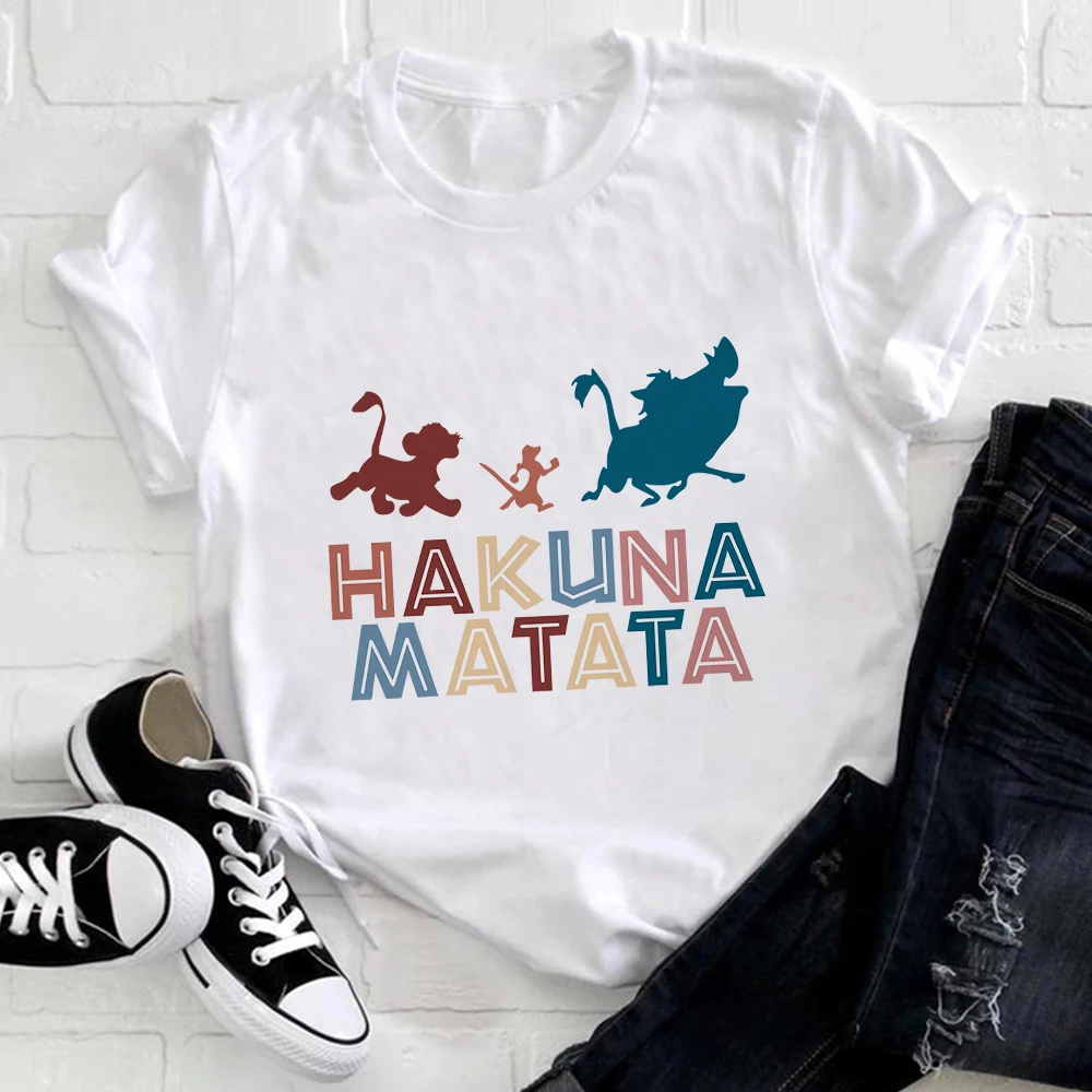 

Disney The Lion King Hakuna Matata Women's T-shirt Simba Pumbaa Timon Best Friends Print Ropa Aesthetic Mujer Summer Versatile