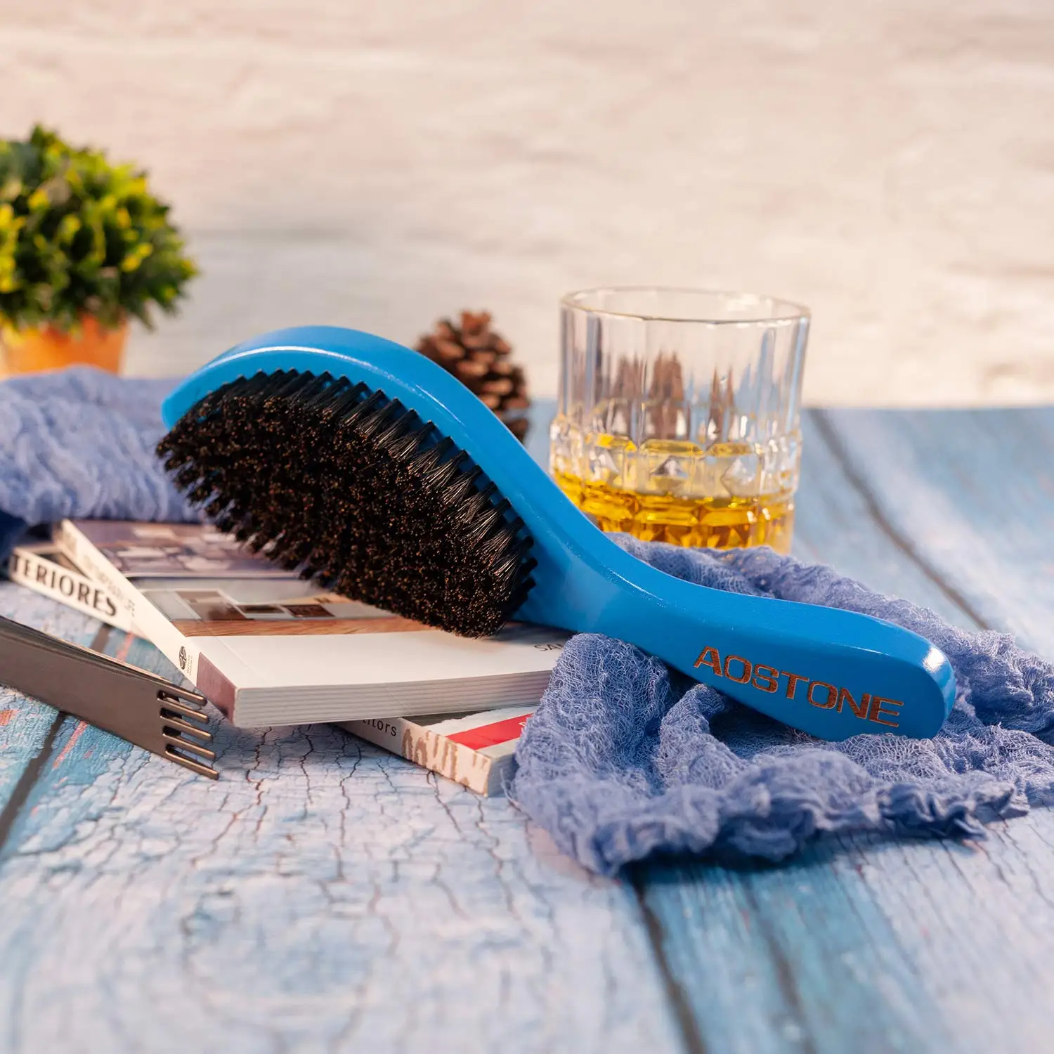 Голубая щетка для волос Blue 360 Wave Brushes Men Durage Professional Waves Hair Brush African Black Short Wood Boar Bristle Hard Medium Afro Comb on.