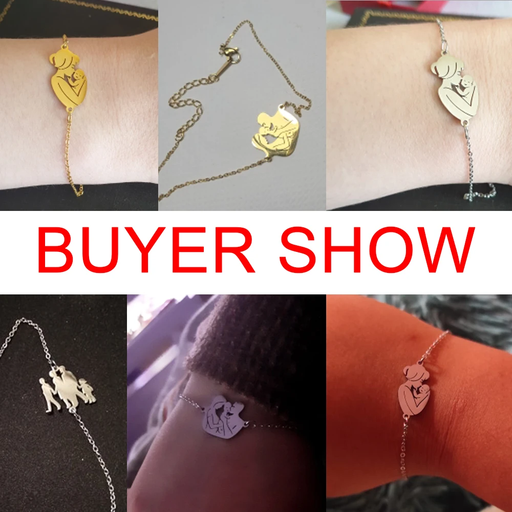Fishhook Mother Family Bracelet Bangle Father Son Daughter Baby Gift Gold Color For Woman Stainless Steel Pendant Charm Jewelry | Украшения