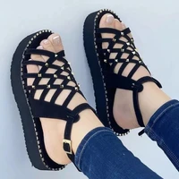 women sandals 2022 summer punk style fashion criss cross platform sandals buckle strap solid footwear flats shoes