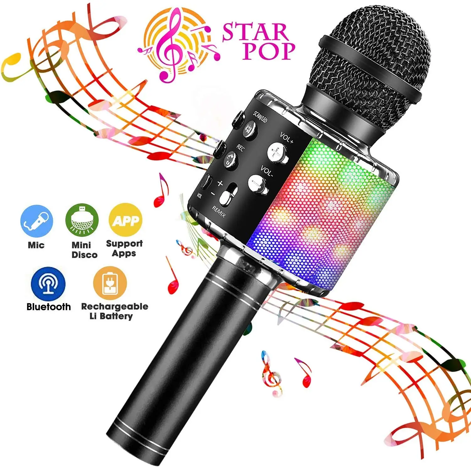 Wireless Karaoke Microphone WS858 Handheld Portable Bluetooth Professional Speaker Home KTV Player with LED Lights Record