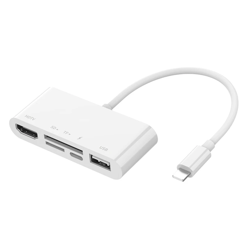 

Адаптер для Iphone/Ipad к HDMI, концентратор 5 в 1 с кардридером, зарядный порт совместим с USB-устройствами