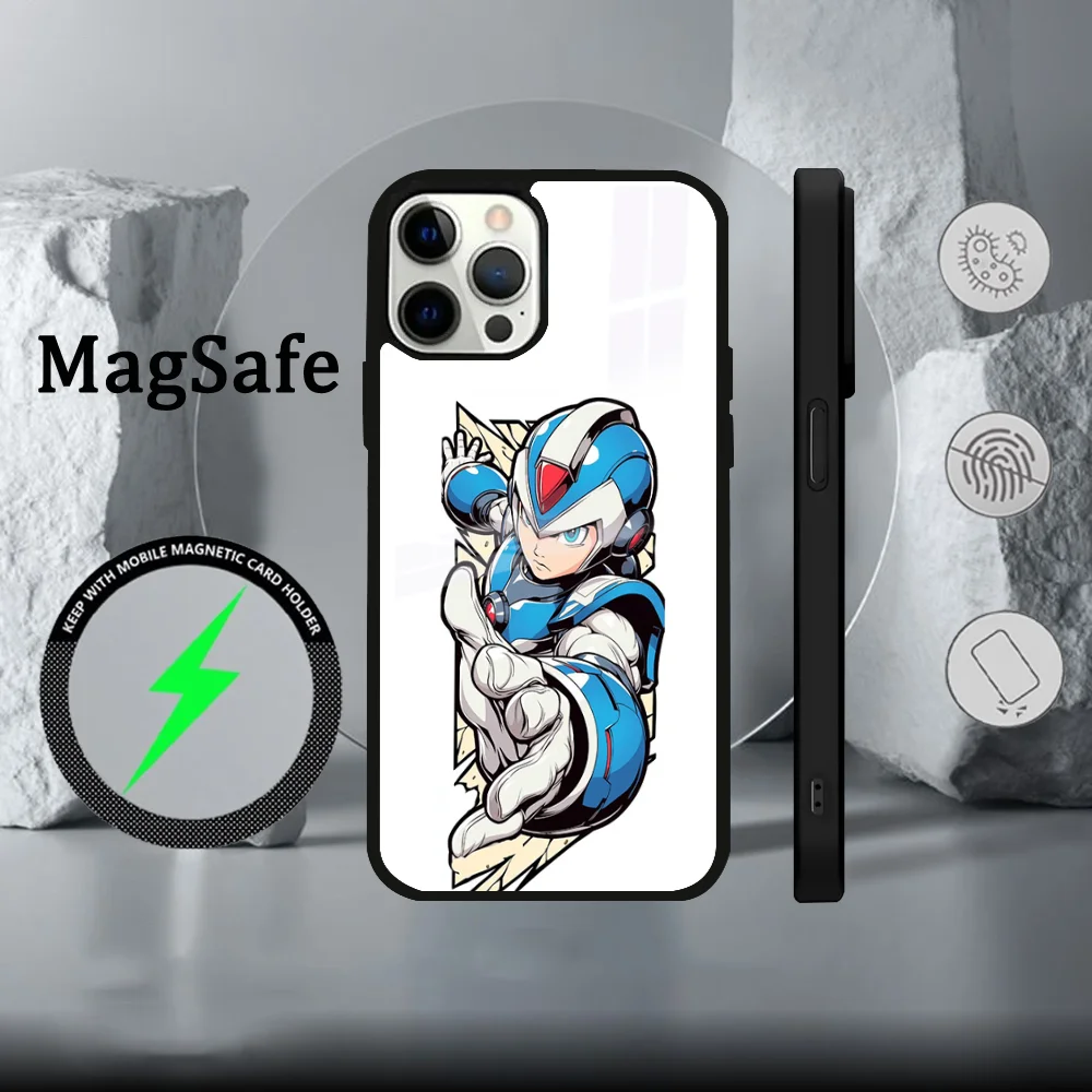 Чехол для телефона Manga Games Megaman X iPhone 16 15 14 13 12 11 Pro Max Plus Mini Magsafe Mirror беспроводной