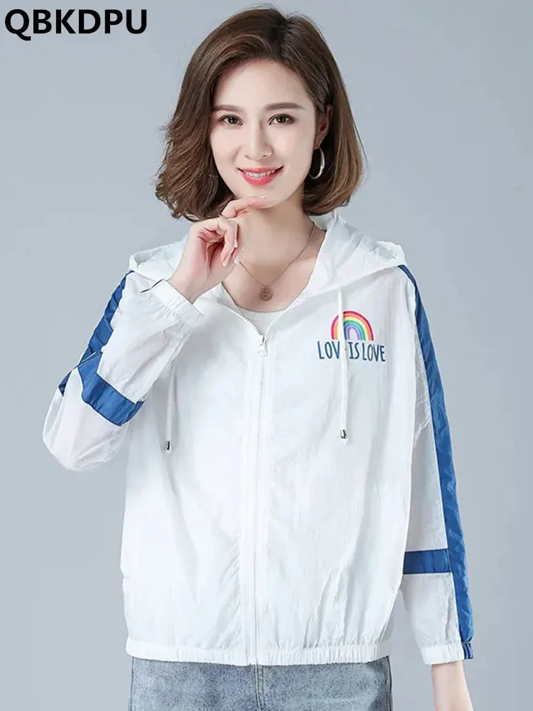 

Oversized Hooded Jackrts Spring Summer Sunscreen Coats Big Size 6xl Mom Casacos Fashion Thin Jaquetas Korean Women's Chaquetas