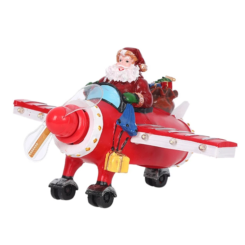 

Village Santa Claus Driving Airplane Snow Scene Ornaments LED Light Music House Xmas Villa Christmas Decoration