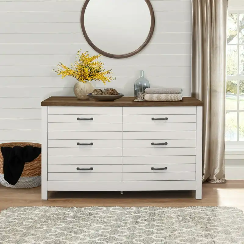 

Farmhouse Oak 6-Drawer Dresser, Ivory, by Living Essentials